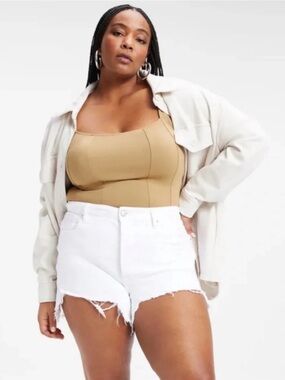 Good American Bombshell Distressed Jean Shorts White Size 14